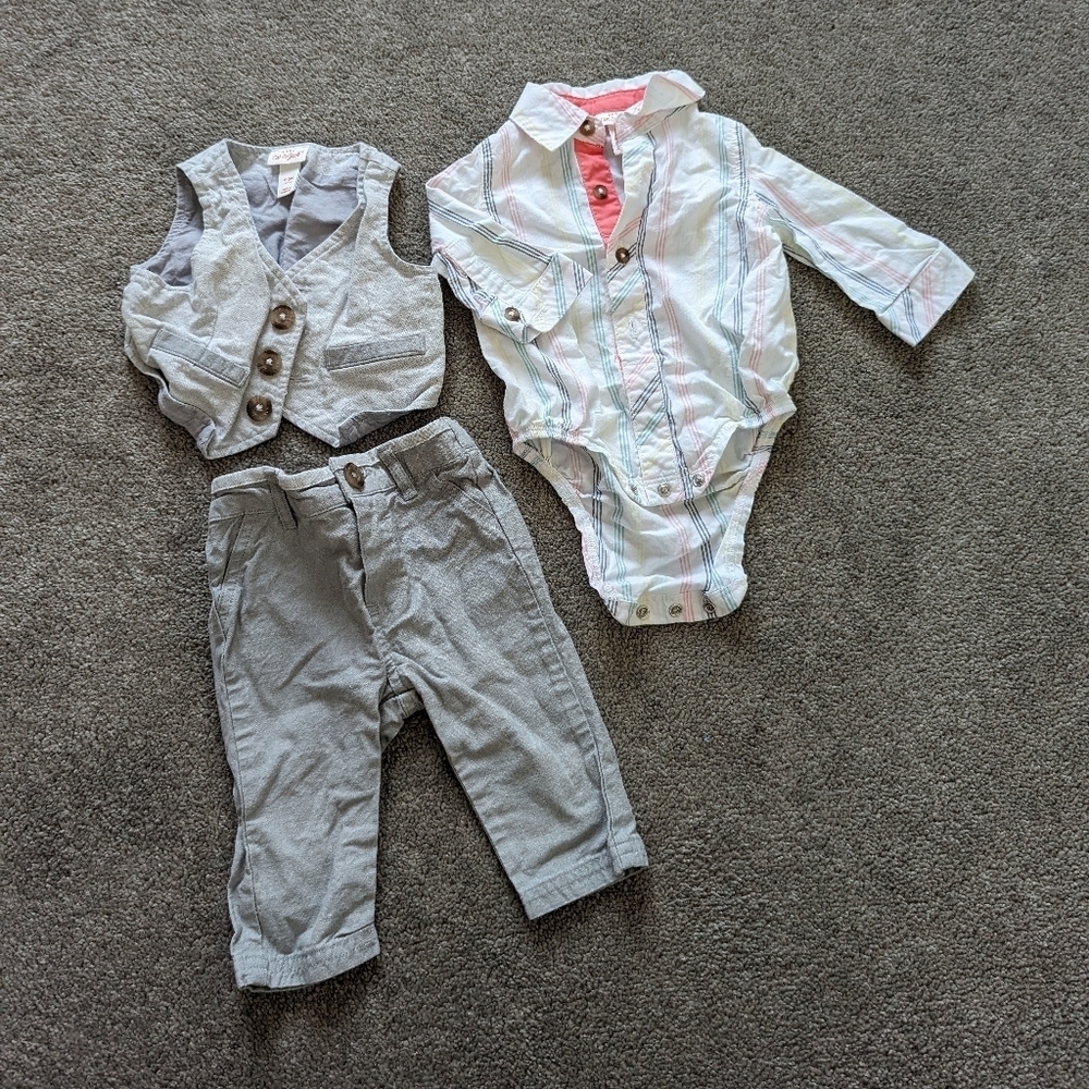 Cat & Jack 3 piece pants vest and shirt set baby boy 0-3 months